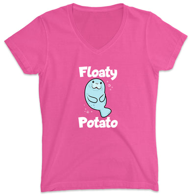 Women's Floaty Potato Manatee V-Neck T-Shirt Hot Pink