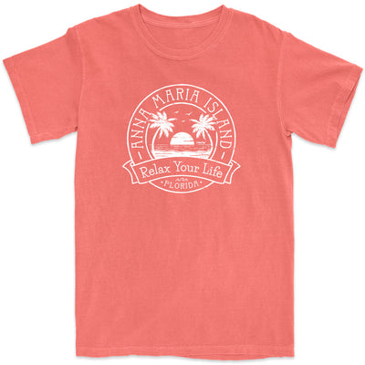 Anna Maria Island Relax Your Life Palm Tree T-Shirt Coral Color