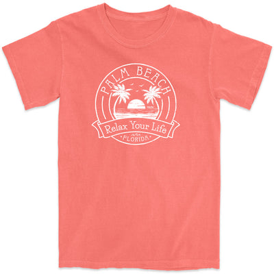 Palm Beach Relax Your Life Palm Tree T-Shirt Coral