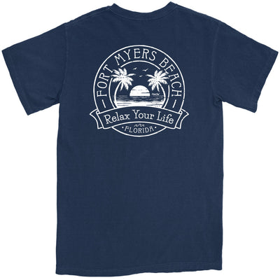 Fort Myers Beach Relax Your Life Palm Tree T-Shirt Navy
