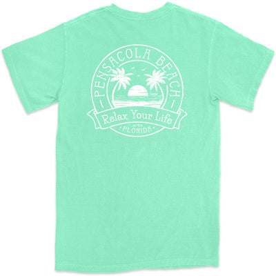 Pensacola Relax Your Life Palm Tree T-Shirt Island Reef Green