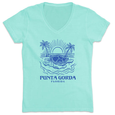 Women's Punta Gorda Turtle Days V-Neck T-Shirt Chill