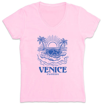 Women's Venice Turtle Days V-Neck T-Shirt Light Pink