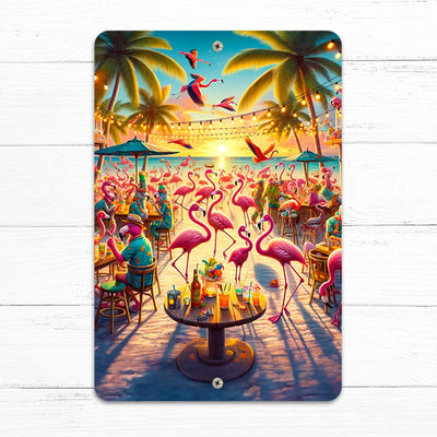 Key West Flamingo Party 8" x 12" Beach Sign. These flamingos are having a big party on the shores of Key West. Drinking lots of concoctions and enjoying their time with friends.