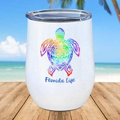 Florida Life Tribal Turtle 12oz Tumbler. Insulated to help keep your drinks colder. Features vivid tribal print with FLORIDA LIFE printed on it.