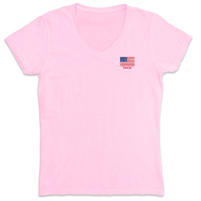 Women's Florida Flag & Palms V-Neck T-Shirt Light Pink