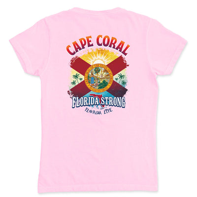 Women's Florida Strong Cape Coral Flag V-Neck T-Shirt Light Pink