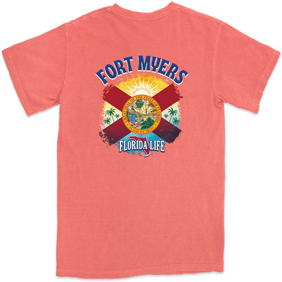 Fort Myers Florida State Flag Tree T-Shirt Coral
